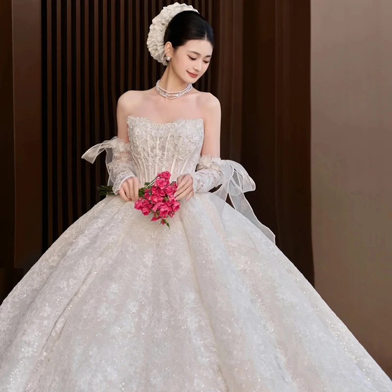 【真爱婚纱-抹胸三穿】Mooland Girls-芙雪   白月光蕾丝主纱 婚纱