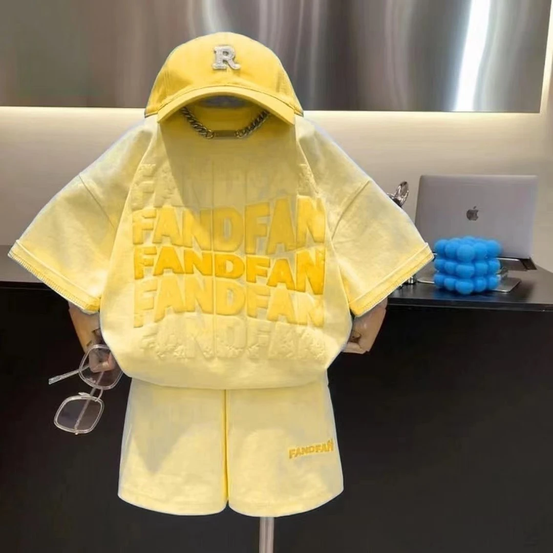 儿童套装夏季短袖两件套2025新款男女中小儿童装夏天纯棉T恤短裤