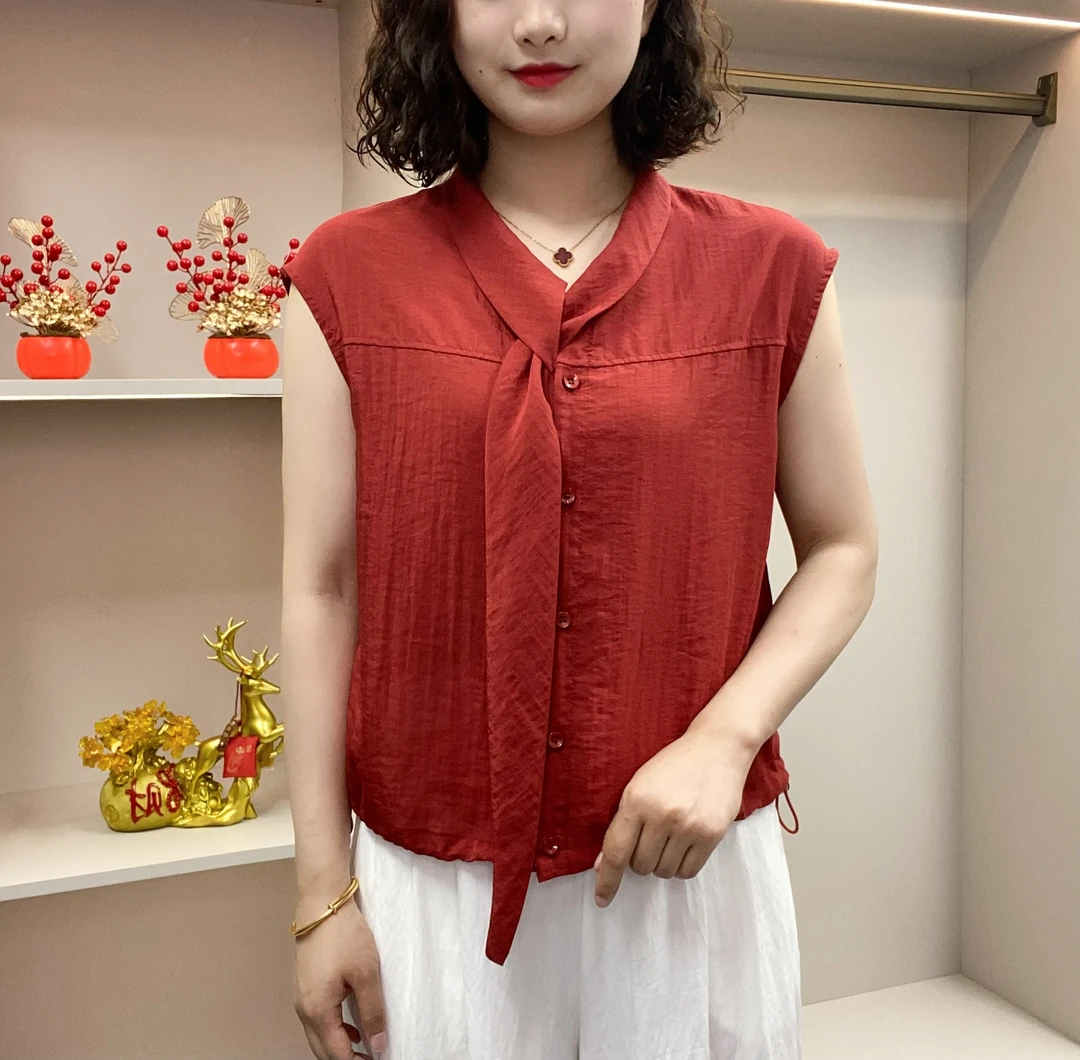 2025夏季新款时尚领带设计小衫气质百搭显瘦妈妈装LL2