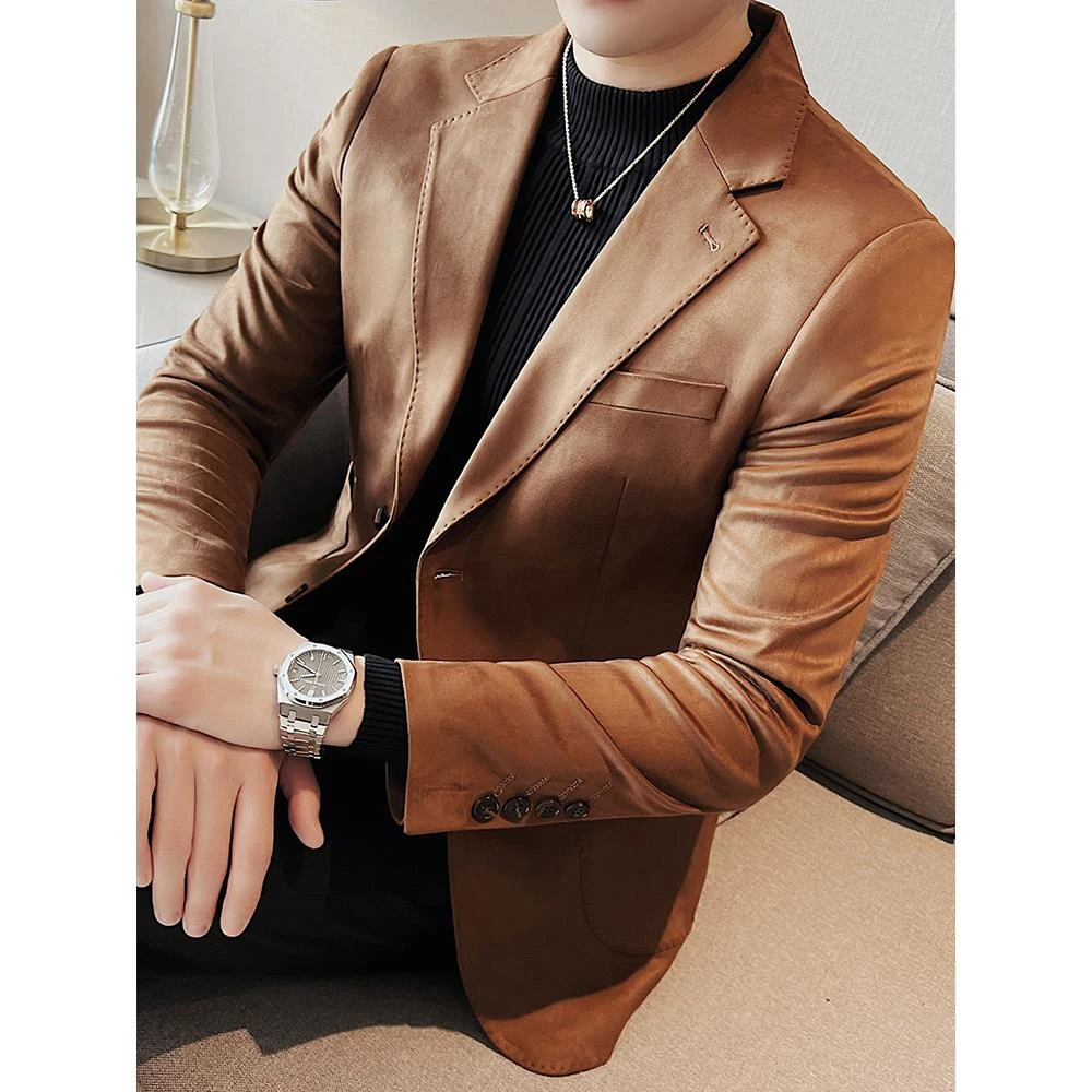 【TQUX官方正品】男士皮西装外套春秋季休闲单西皮衣2025新款修身