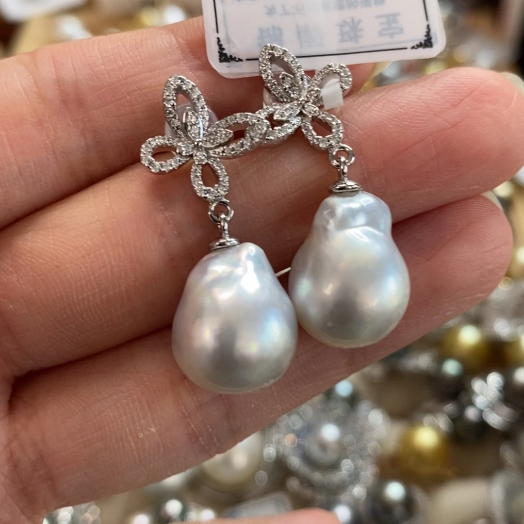 银S925镶嵌海水珍珠耳饰