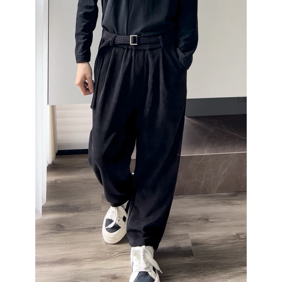 大圣圣 自带腰带 欧棉绒松紧腰直筒休闲加厚宽松长裤男潮 MF17261