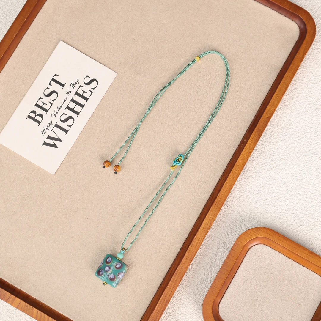 LZ5018 蓝色波点老珠子单颗珠绳编项链 合集