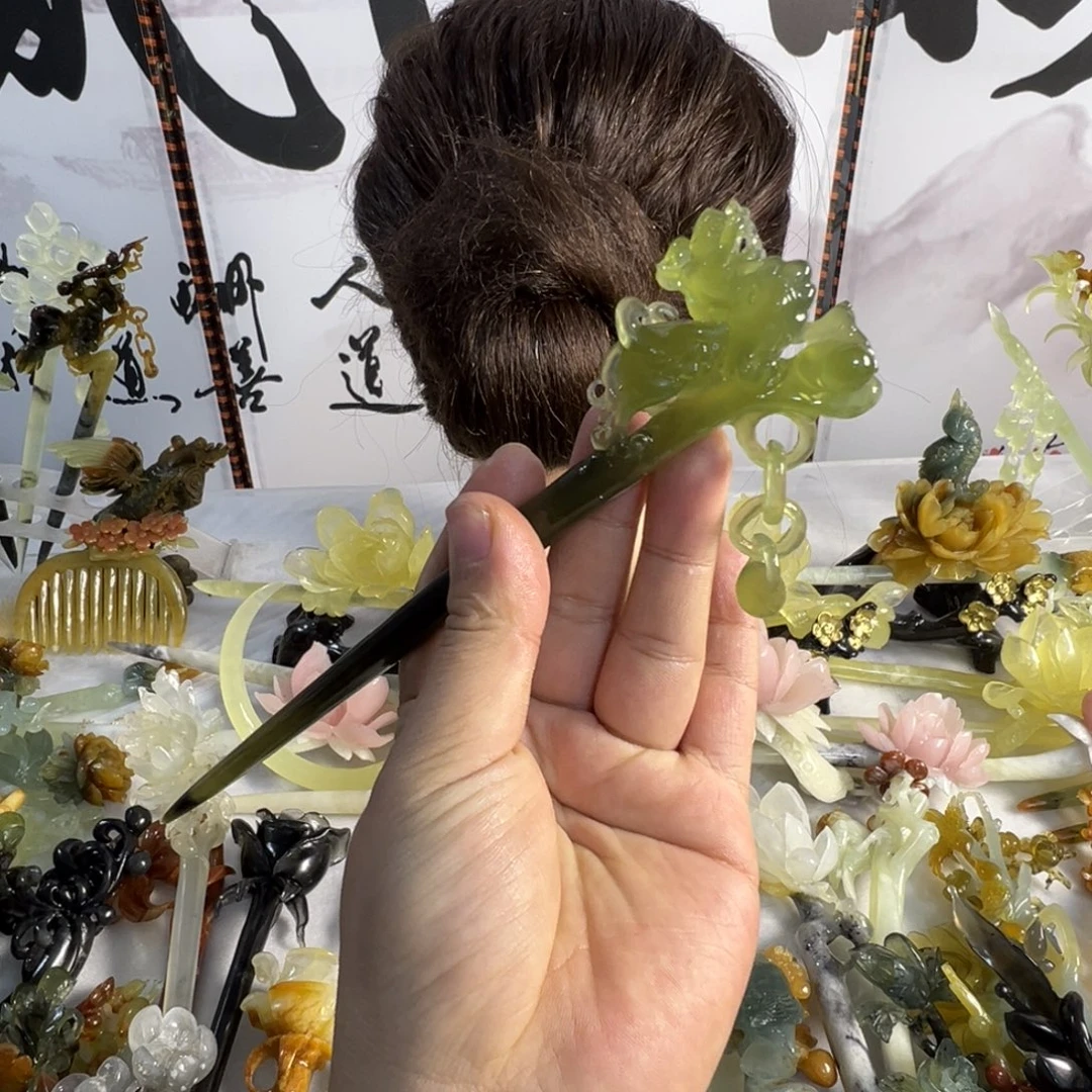 胖***瘦定制蛇纹石玉毛货发饰