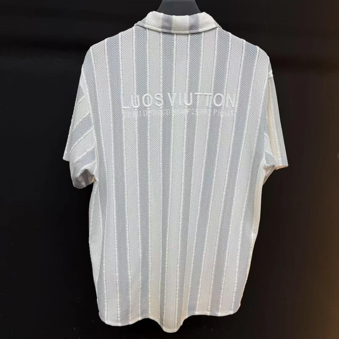 【V家条纹】25年新款潮牌时尚刺绣方领拼色宽松透气t恤YT6233