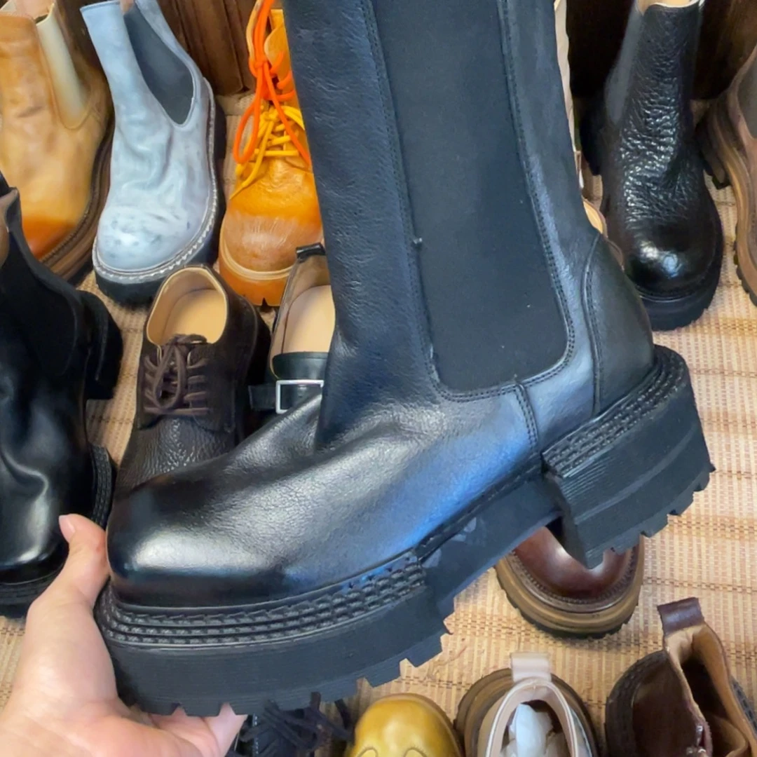 38ma厚底黑色皮鞋黑色