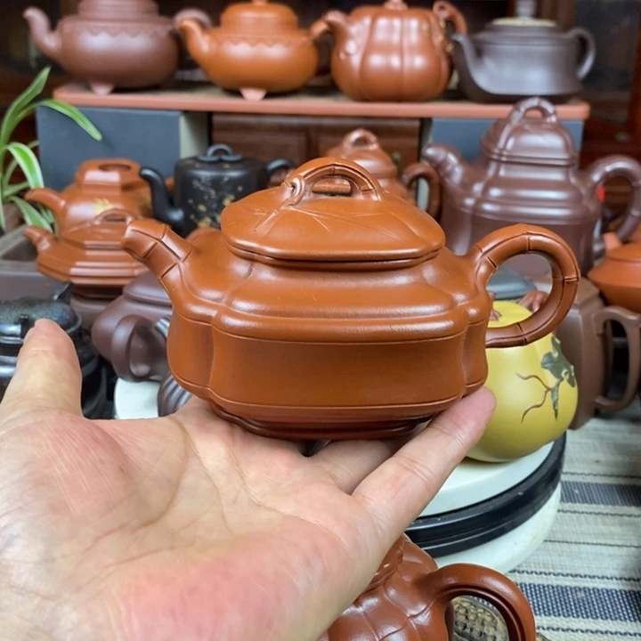 茶壶紫砂四方竹鼓330cc原矿赵庄朱泥特价