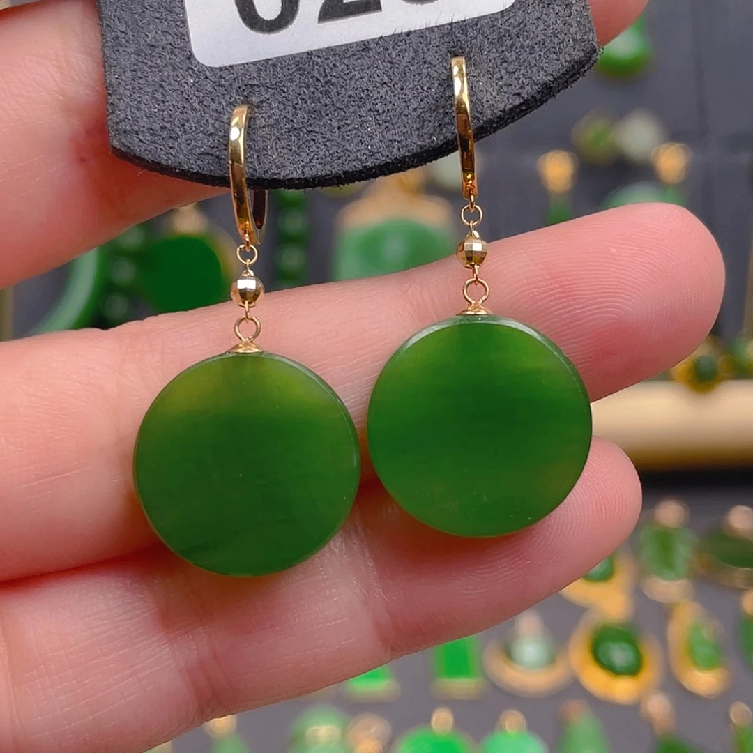 和田玉18K金镶嵌耳饰025