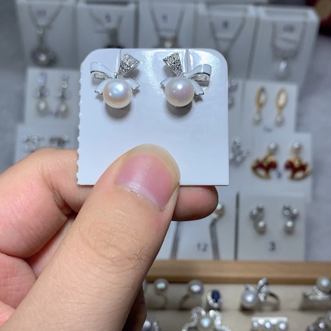 耳饰银S925镶嵌淡水珍珠