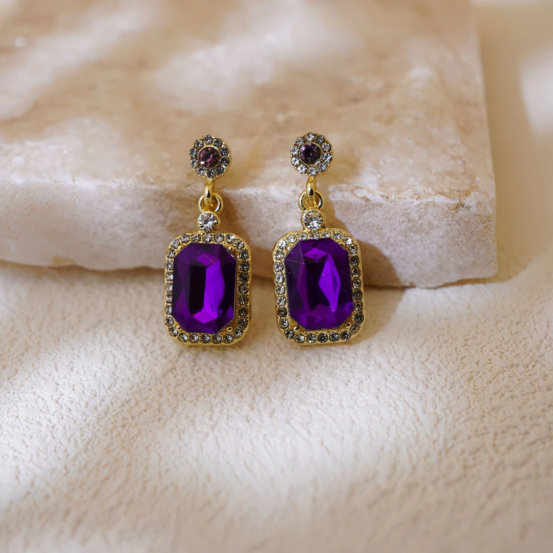 紫色耳钉手工轻奢时尚百搭复古法式铜合金ZD0384