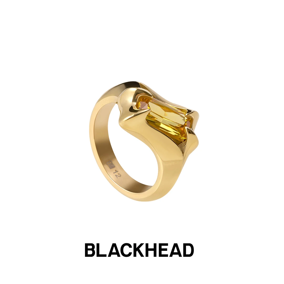BLACK HEAD/黑头 钛钢合成锆石戒指 尖刺方钻戒指