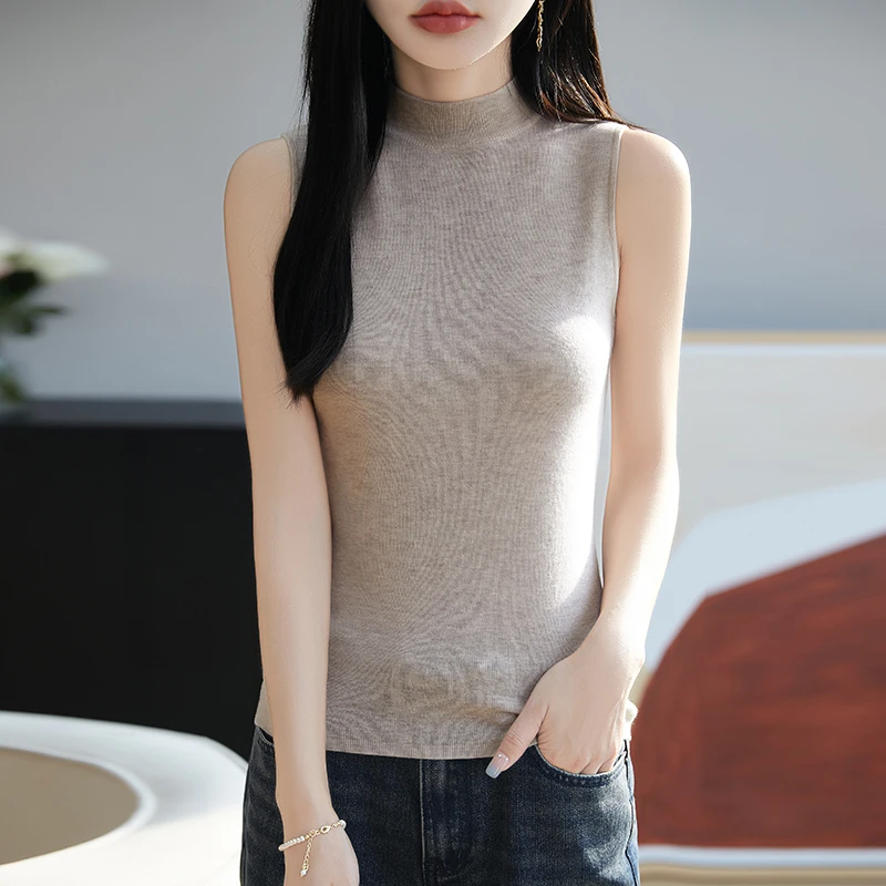 春夏无袖羊毛背心气质百搭显瘦针织半高领外穿简约通勤无袖内搭