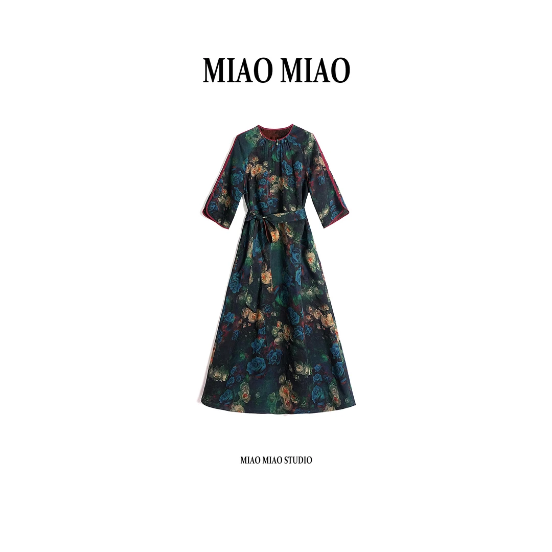 【蓝色妖姬】淼淼家10523双面穿春夏国风七分袖花萝红云纱连衣裙