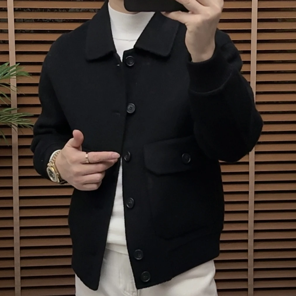 男士（羊毛.毛牛绒）纽扣单排扣合身型夹克落肩袖适中磨毛翻领保