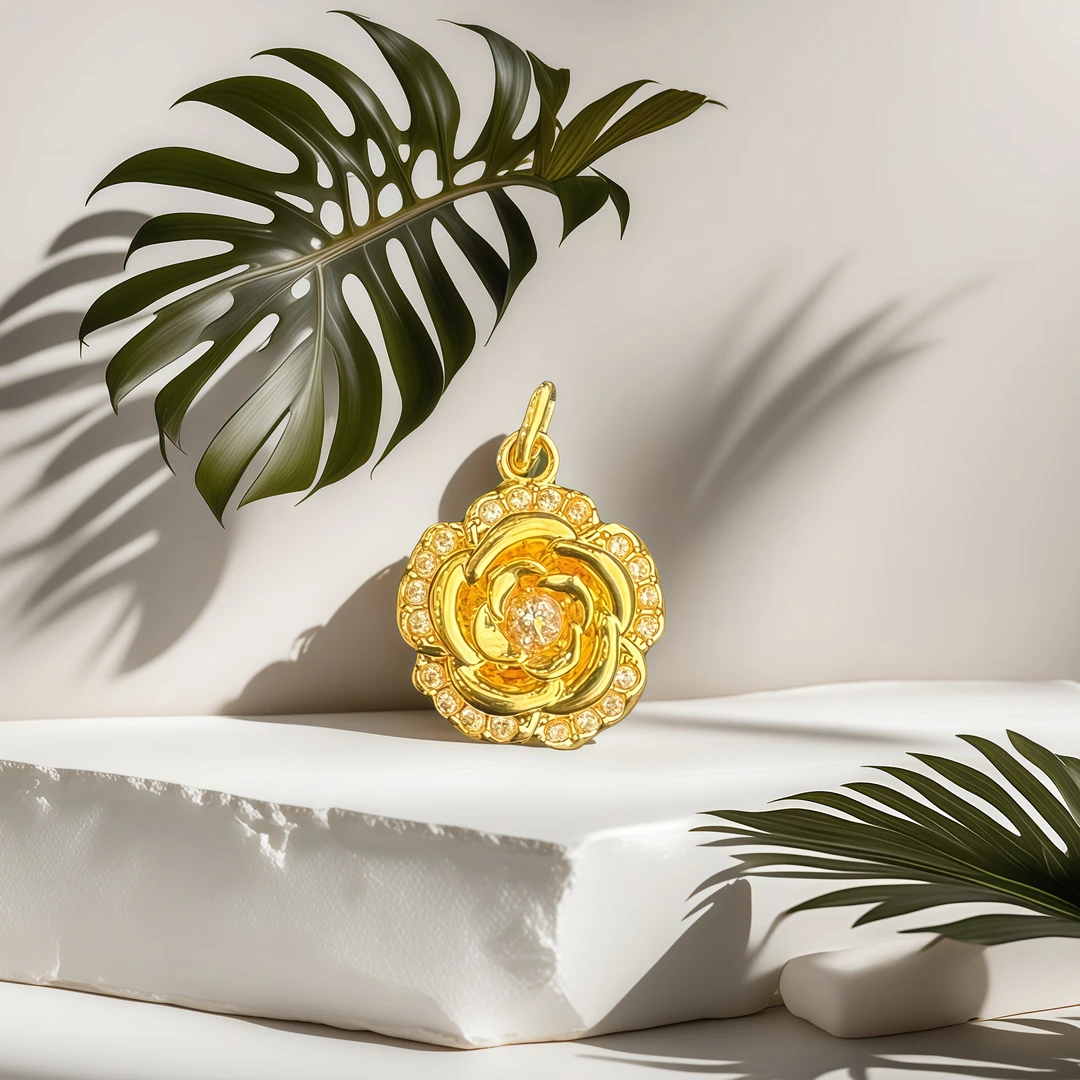 【BZ】18k金满镶转转伯爵玫瑰花吊坠配件（赠合金链）