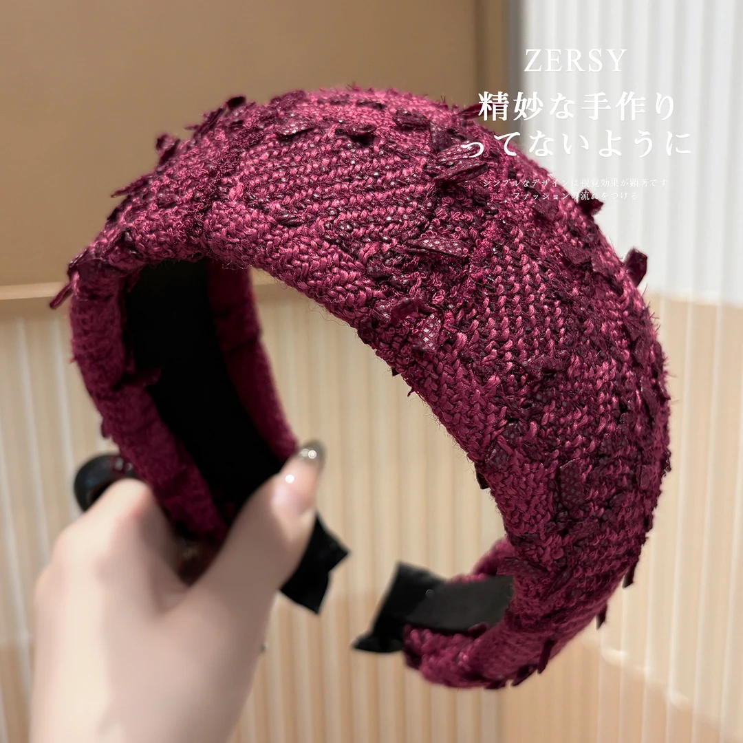 小香风毛线发箍女秋冬新款时尚洋气遮白发头箍日常外戴高颅顶发卡