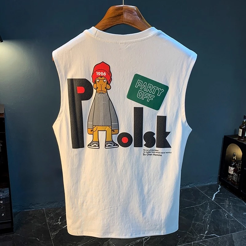 Moleubak 2025年夏季男款背心潮流宽松坎肩无袖T恤休闲百搭训练