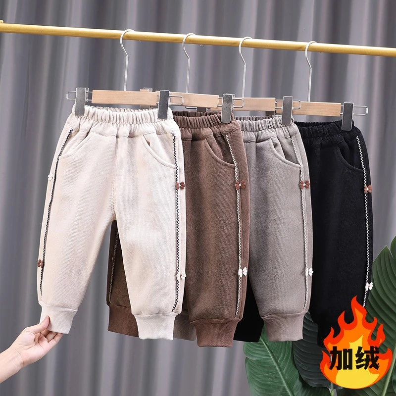2025新款秋冬季小童宝宝洋气儿童薄绒长裤男童裤子加绒