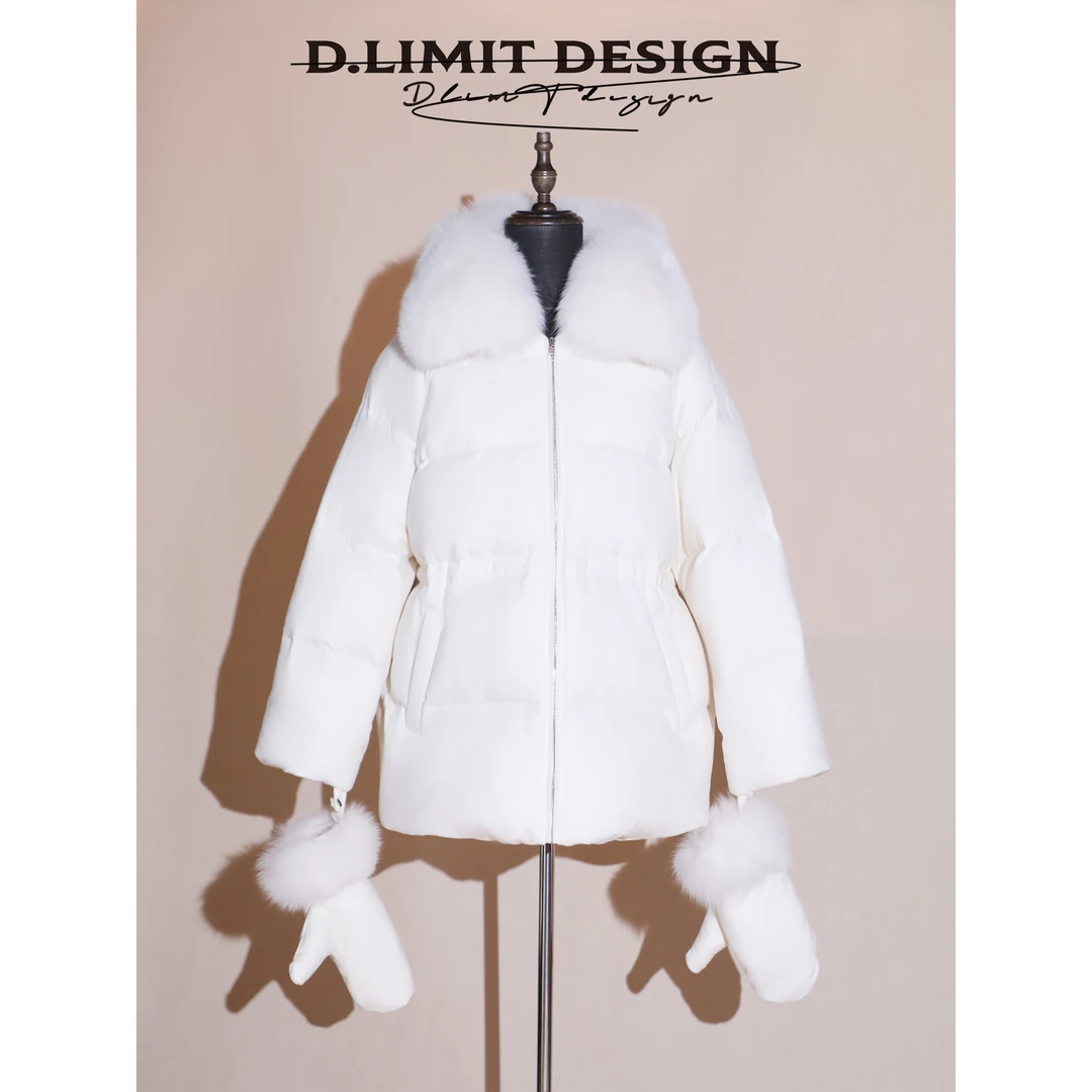 【D.L】绵羊毛莫代尔可拆卸大狐狸毛领手套抽绳收腰鹅绒服DLSFY055