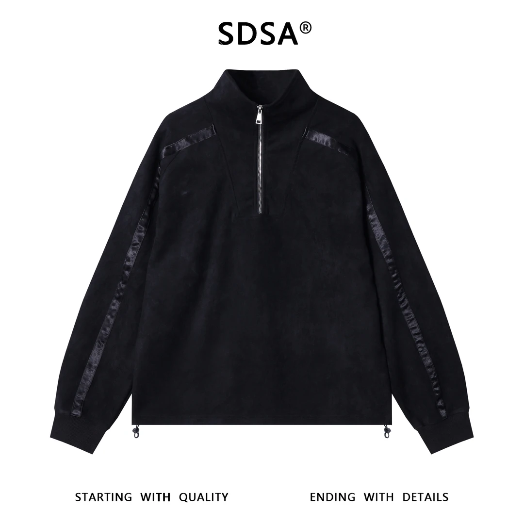 SDSA男士秋冬新款痞帅男装拼接织带半拉链立领卫衣百搭套头上衣