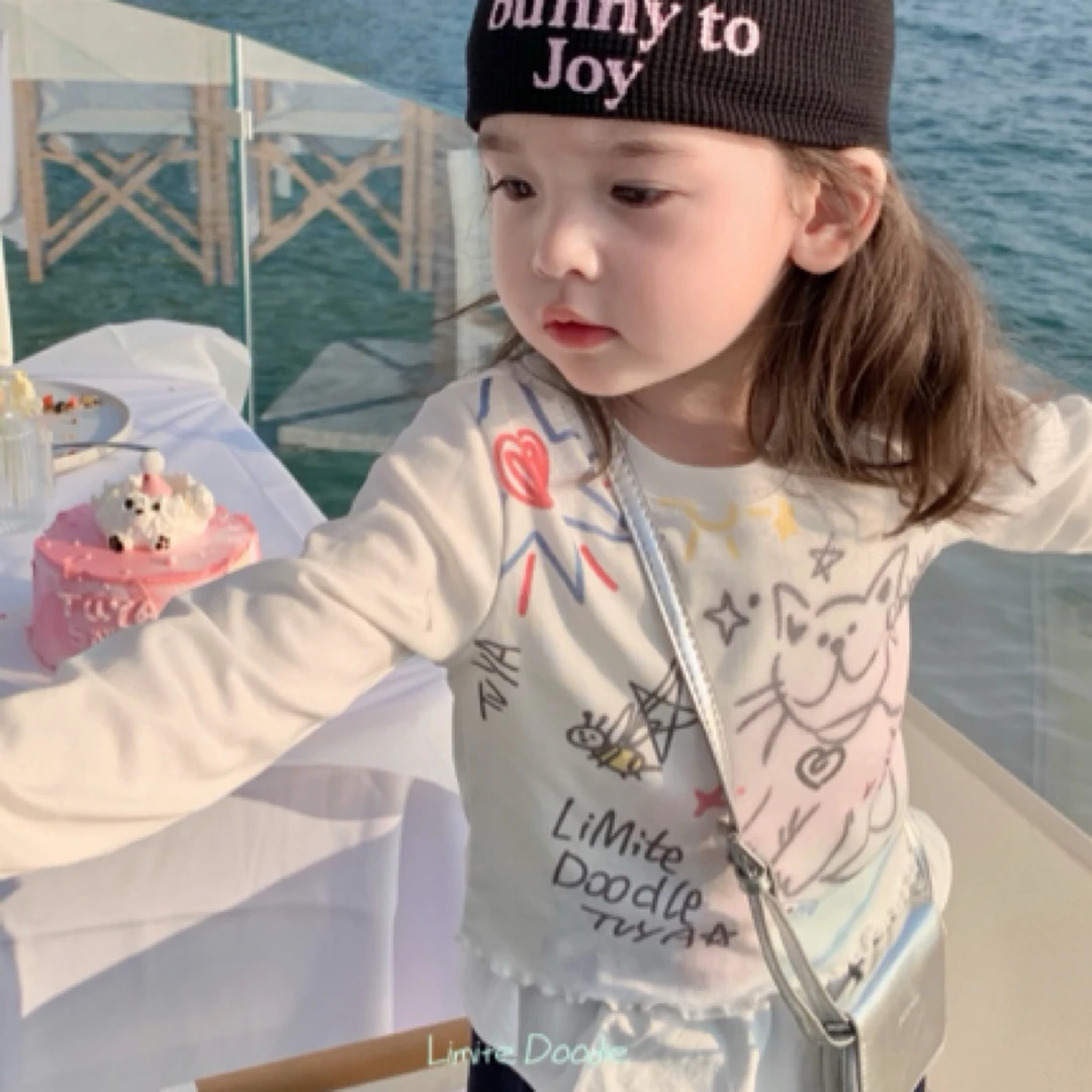 M.baby春涂鸦猫咪打底衫