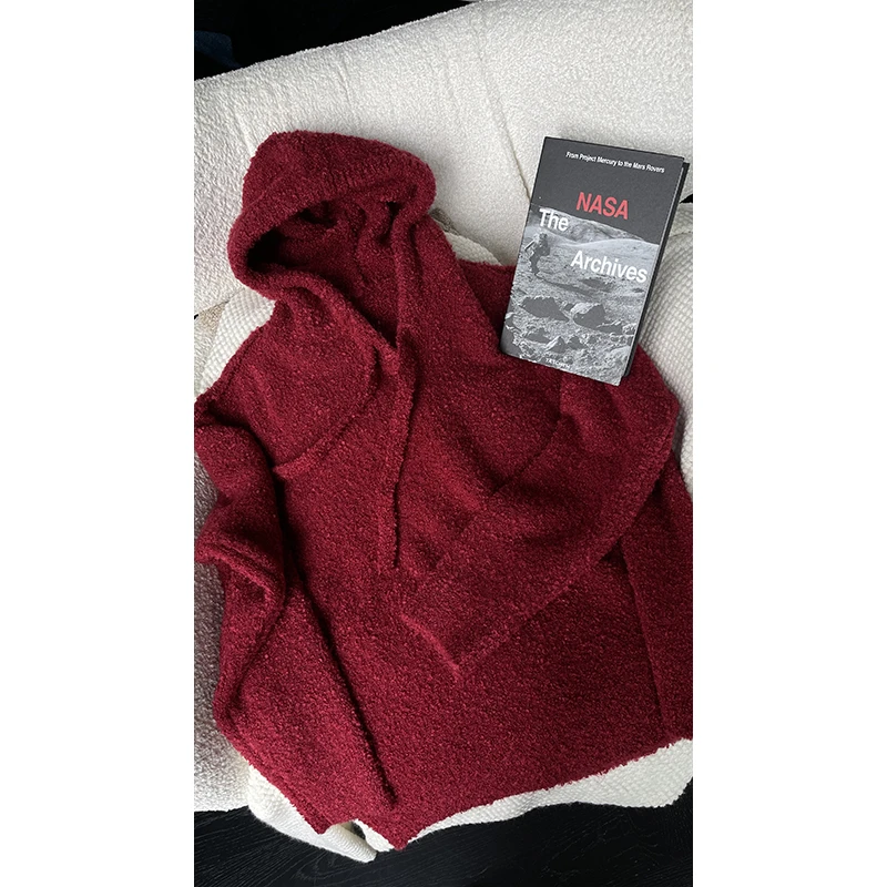 龙叨叨2024秋冬新品韩系慵懒风软糯连帽毛衣简约休闲百搭针织上衣