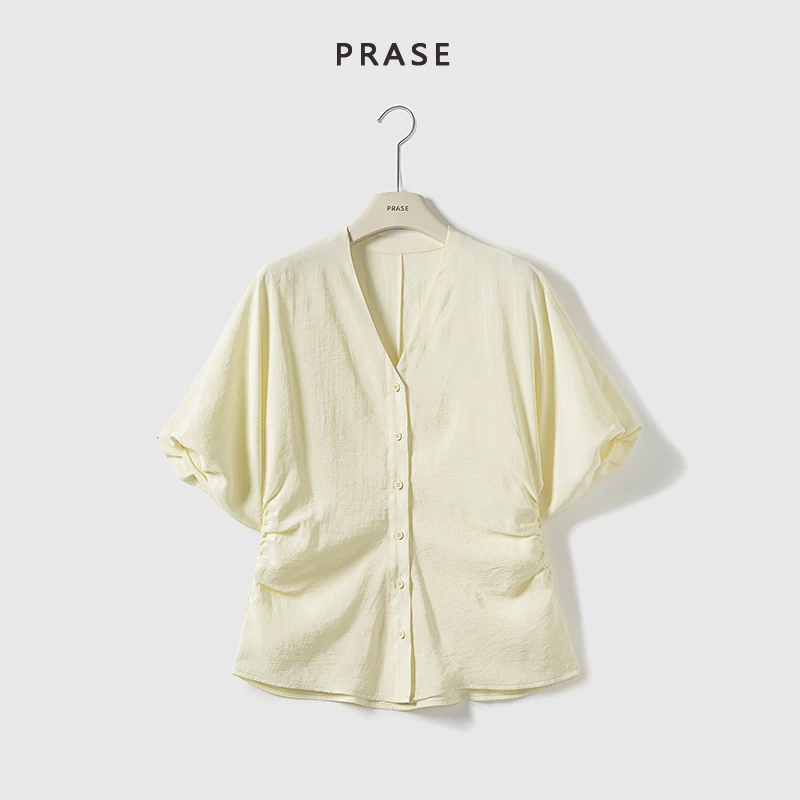 PRASE·噜【白栀日记】微胖轻奢设计款夏莫代尔气质收腰小衫PR505B83