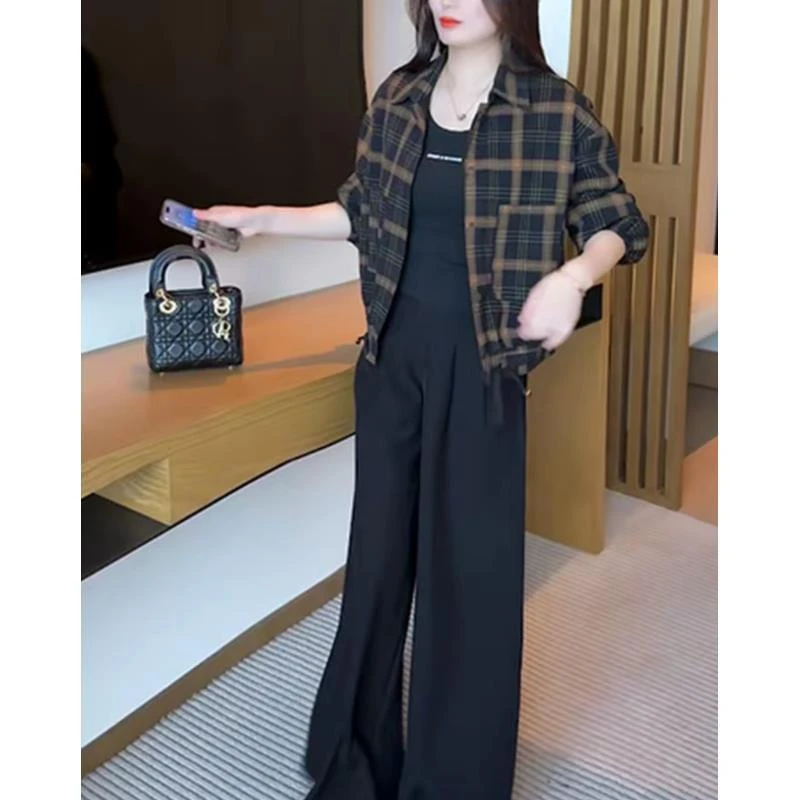 2025女装格子洋气小衫显瘦时尚百搭宽松休闲通勤复古减龄秋季205