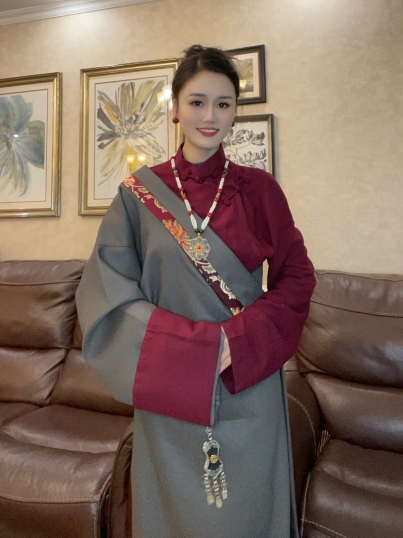 新款藏式衬衣藏袍套装四季款单层经典百搭传统藏袍红色民族风