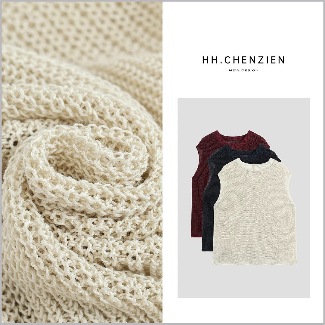 【黑黑家】 “和纸纱背心”夏季新款女士圆领坎肩袖纯色背心上衣