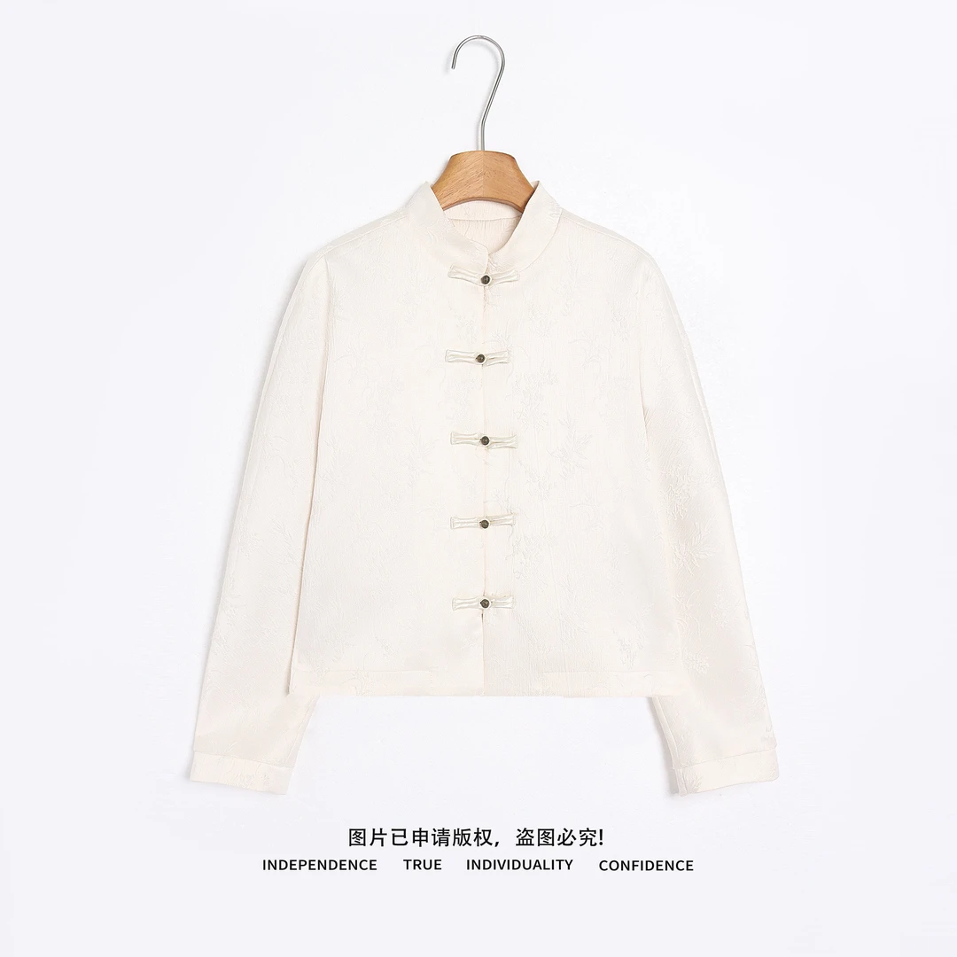 温温【青白竹】文艺中式提花盘扣刺绣立领小外套龙年上衣 121604