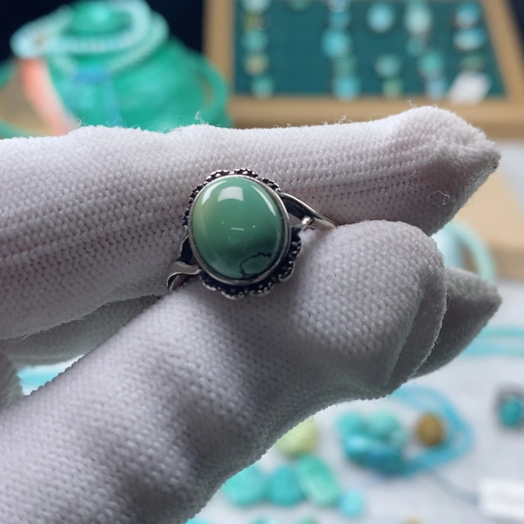 绿松石珠宝半成品银S925镶嵌阿***大