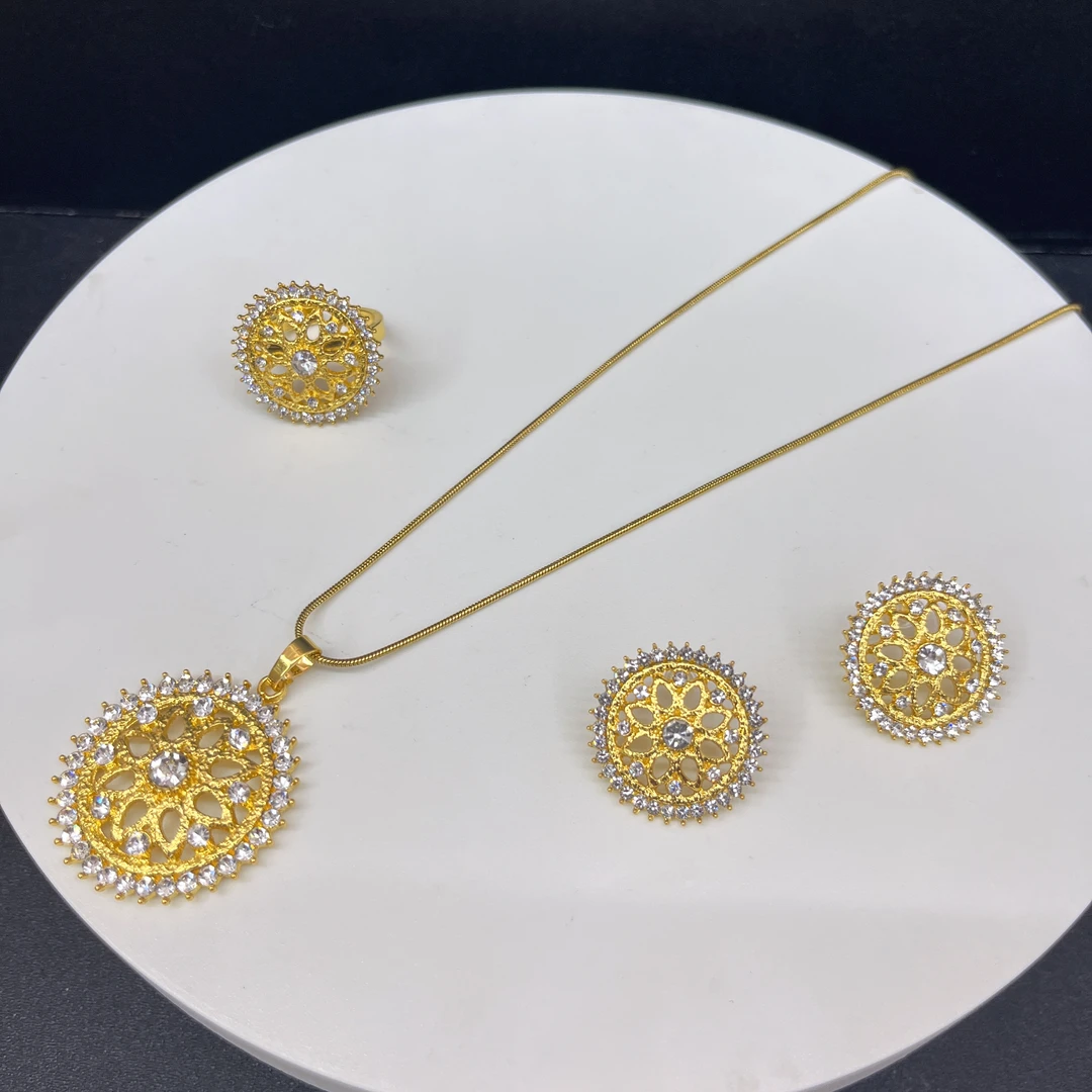 铜合金吊坠 铜合金吊坠 铜合金A73耳环戒指项链三件套