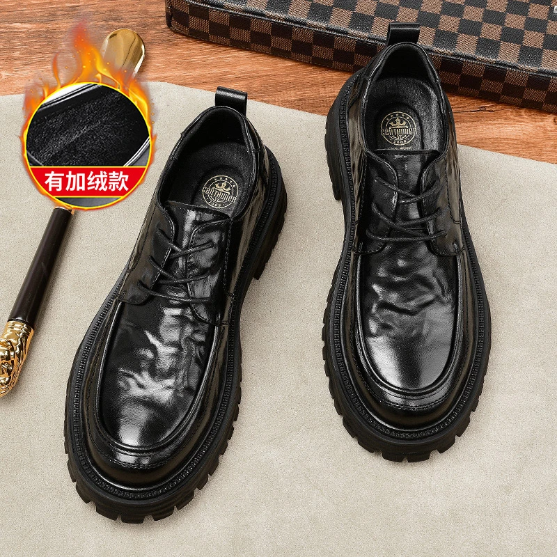 9982休闲皮鞋男韩版大头厚底增高工装男士百搭新款潮流时尚马丁靴