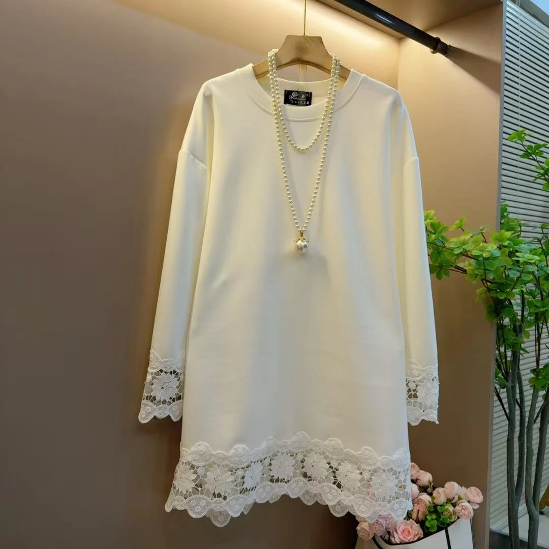新款欧货纯色拼接蕾丝时尚宽松气质减龄上衣（衣长87左右）