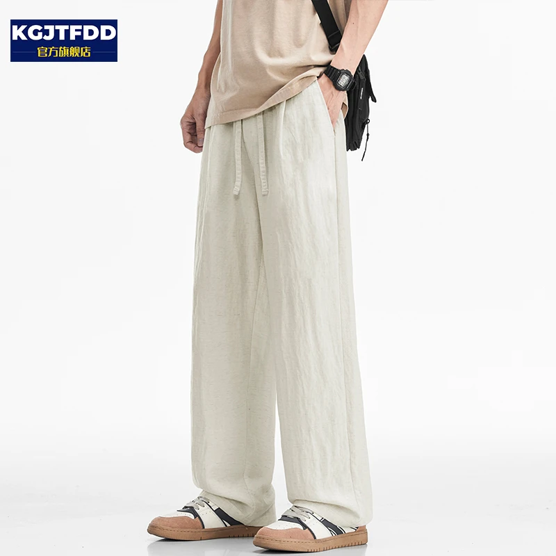 天丝亚麻休闲裤男士夏季新款2025潮牌美式宽松直筒莱赛尔长裤子男