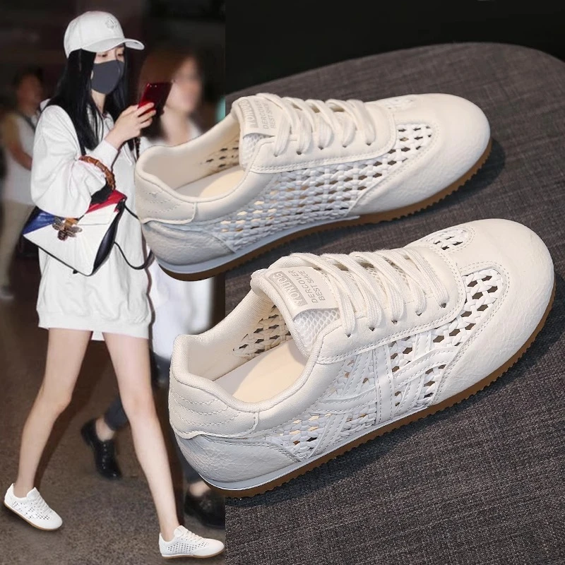 杨幂同款小白鞋女2025夏季薄款轻便透气镂空网鞋配裙子阿甘板鞋