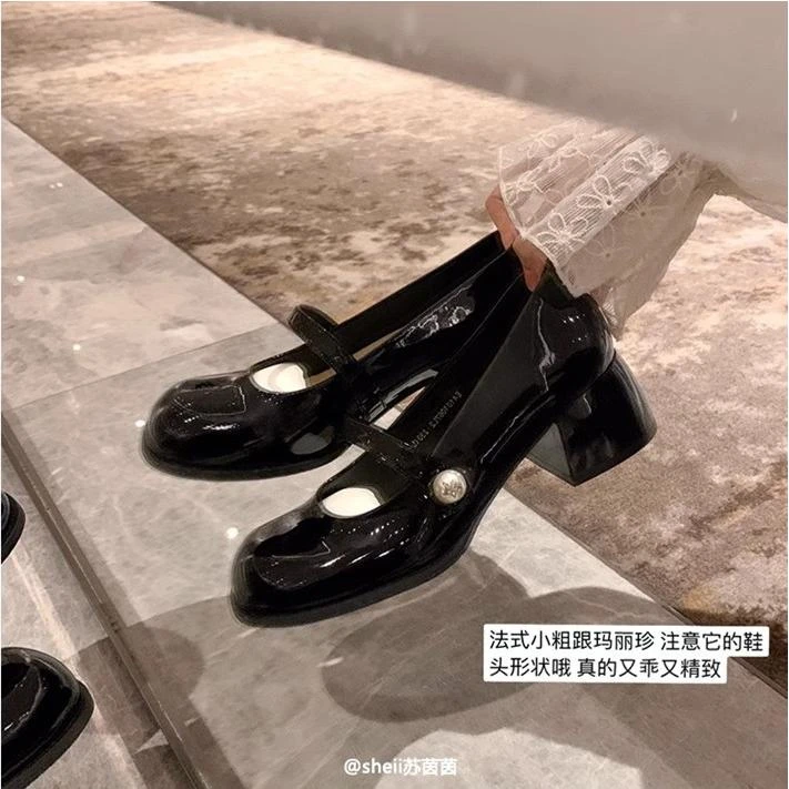 2025爆款女鞋时尚真皮浅口单鞋女法式粗跟红玛丽珍女鞋春季小皮鞋