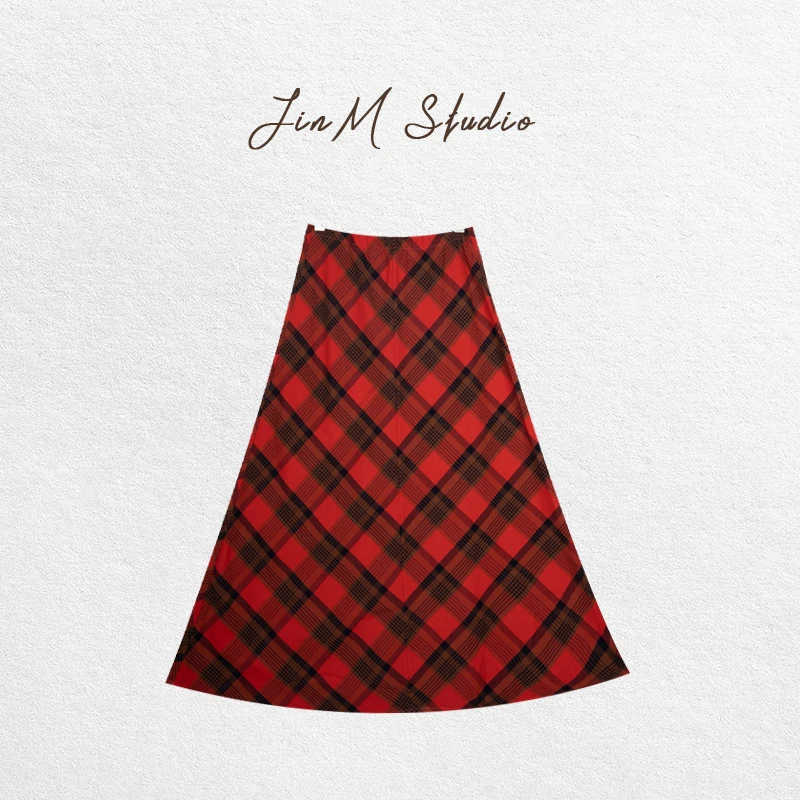 Jinmstudio丨【红调裙】纯棉舒适微喇鱼尾格纹半身裙602501A3919