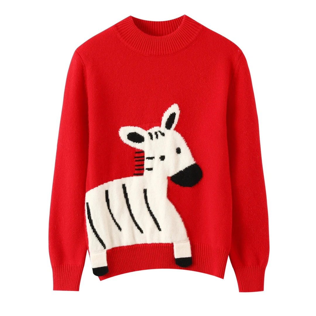 【新年限定】儿童纯羊毛圆领加厚卡通小马针织毛衣男女童打底上衣