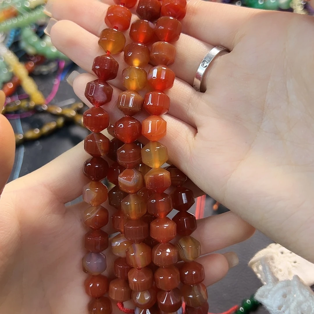 玛瑙/玉髓未镶嵌珠宝半成品红玛瑙灯笼切卡10一条