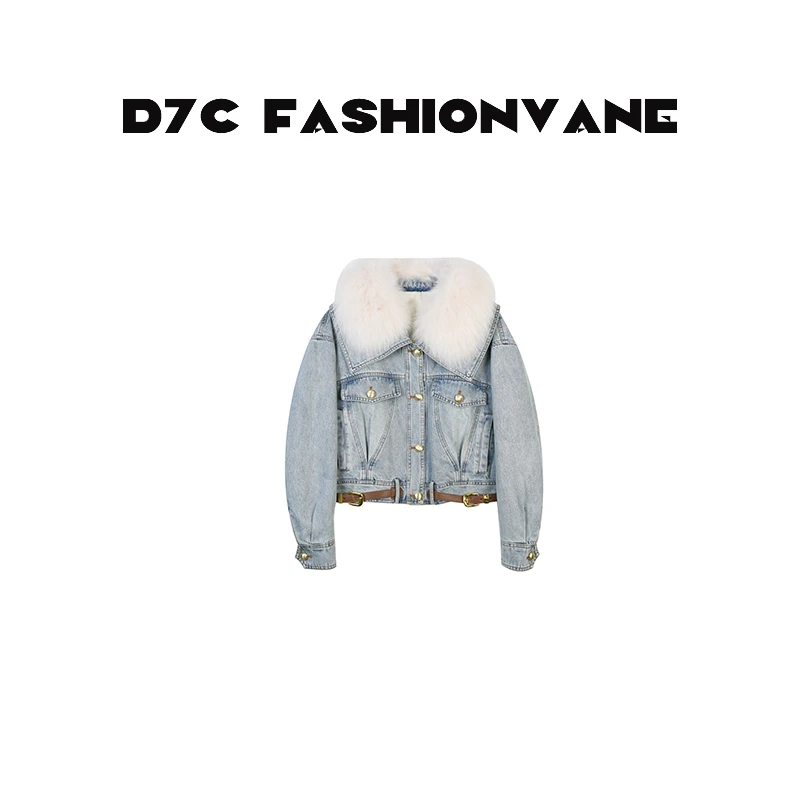 【XINMO买手店】100%狐狸毛轻奢毛领牛仔羽绒短外套女C10232515