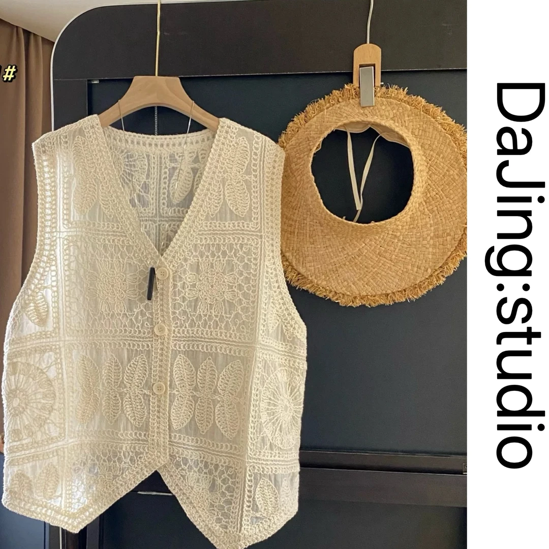 法式镂空马甲开衫女春秋2025新款设计感小众宽松复古气质无袖上衣