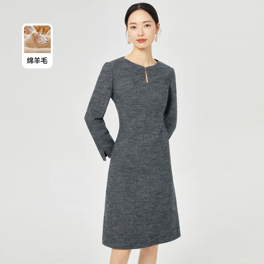 【婷婷专属】绵羊毛优雅气质高级感纯色圆领A字裙连衣裙女针织裙