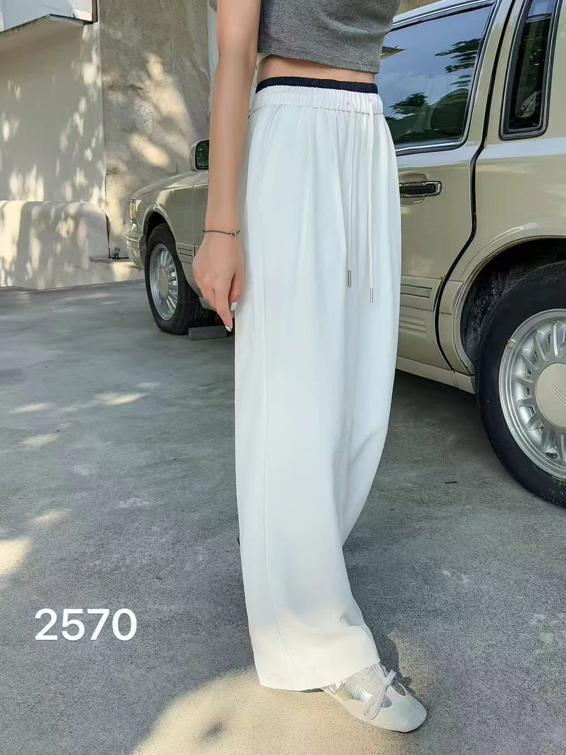 2570直筒速干裤高腰撞色时尚百搭夏季垂感薄款简约杭州品牌女裤