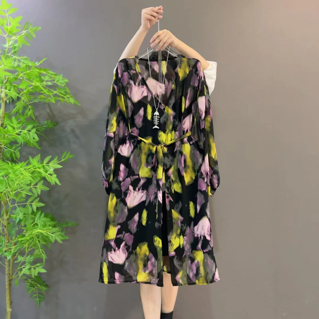 201夏季薄款大码系扣开衫衬衫裙显瘦气质百搭简约遮肉宽松舒适