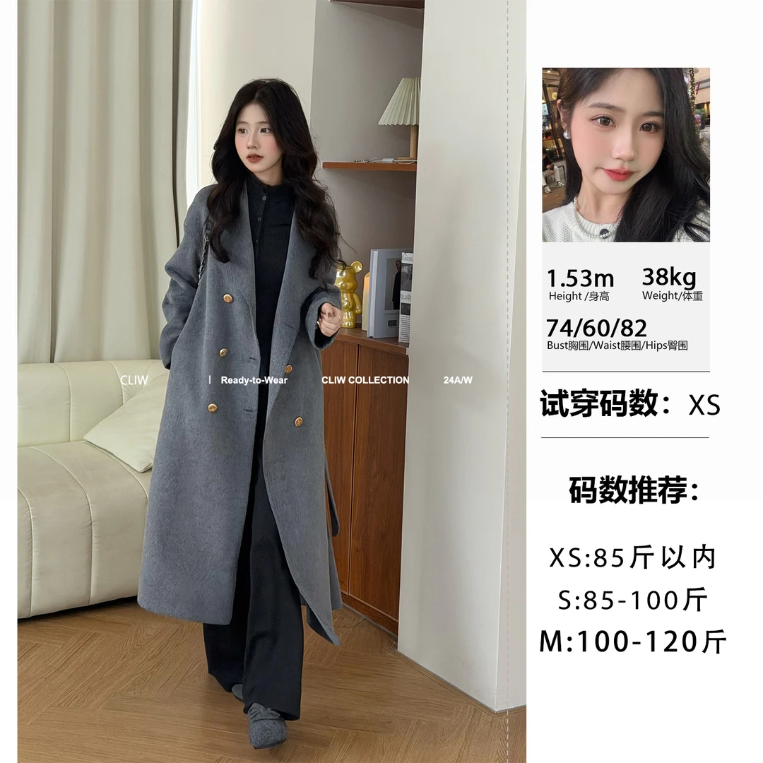 菜菜【间隙的温柔】小个子冬季气质百搭显瘦显高羊毛大衣外套CW85