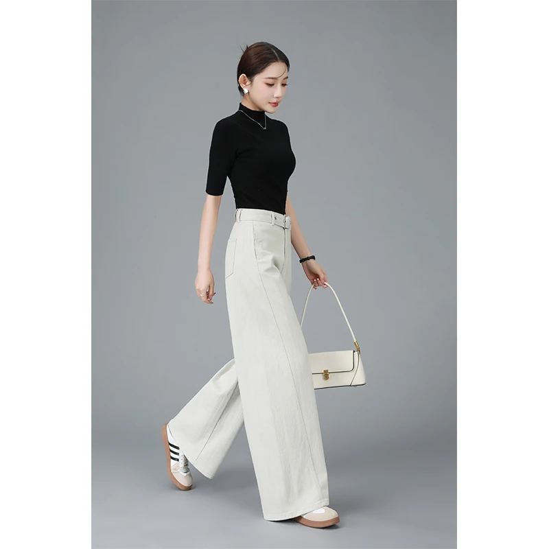 高腰系带阔腿裤女春季宽松大版西装拖地裤时尚弹力垂感休闲长裤
