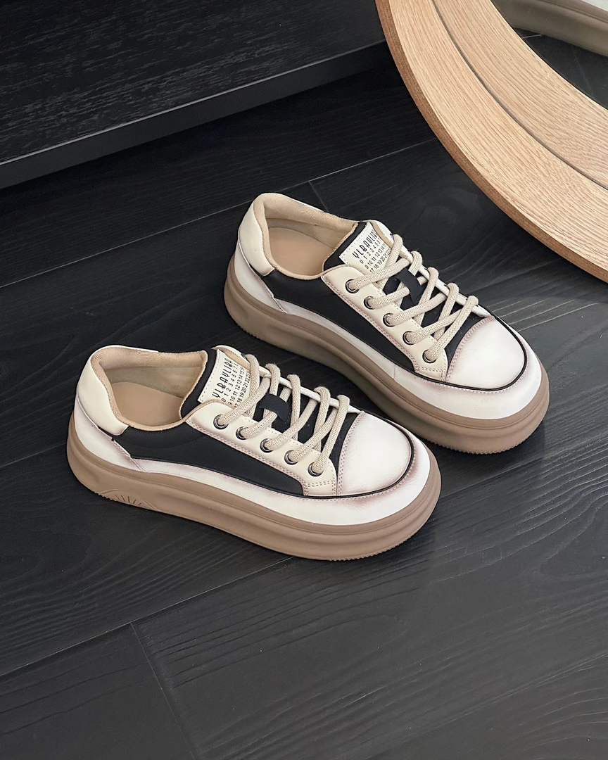 复古板鞋女2024秋季新款百搭软底系带拼色学院风显脚小休闲小白鞋