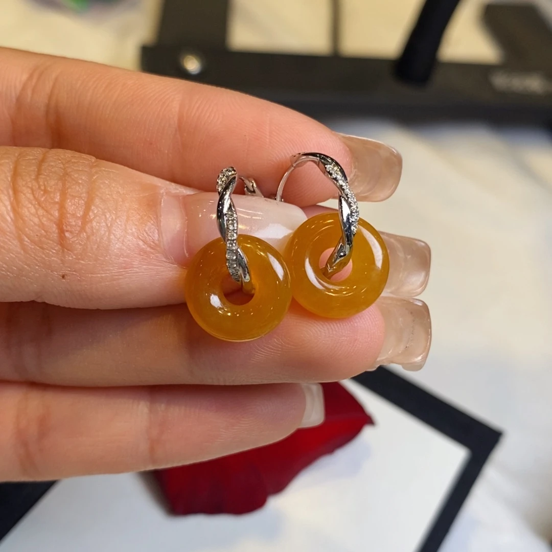 翡翠耳饰18K金镶嵌设计款麻花耳包➕甜甜圈